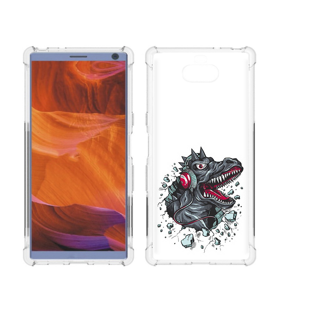 

Чехол MyPads Tocco для Sony Xperia 10 Plus Нарисованный динозавр в наушниках, Прозрачный, Tocco