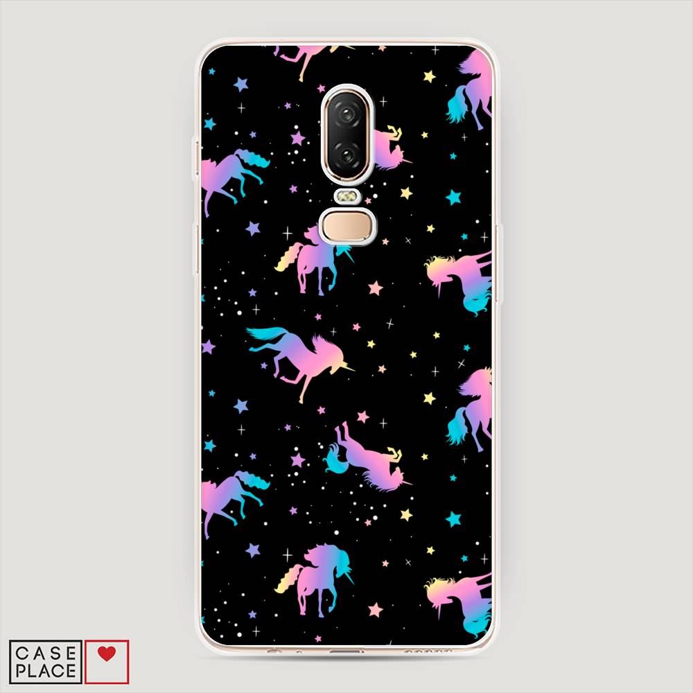 

Чехол на OnePlus 6 "Единороги градиент", Черный;розовый;голубой, 150550-1