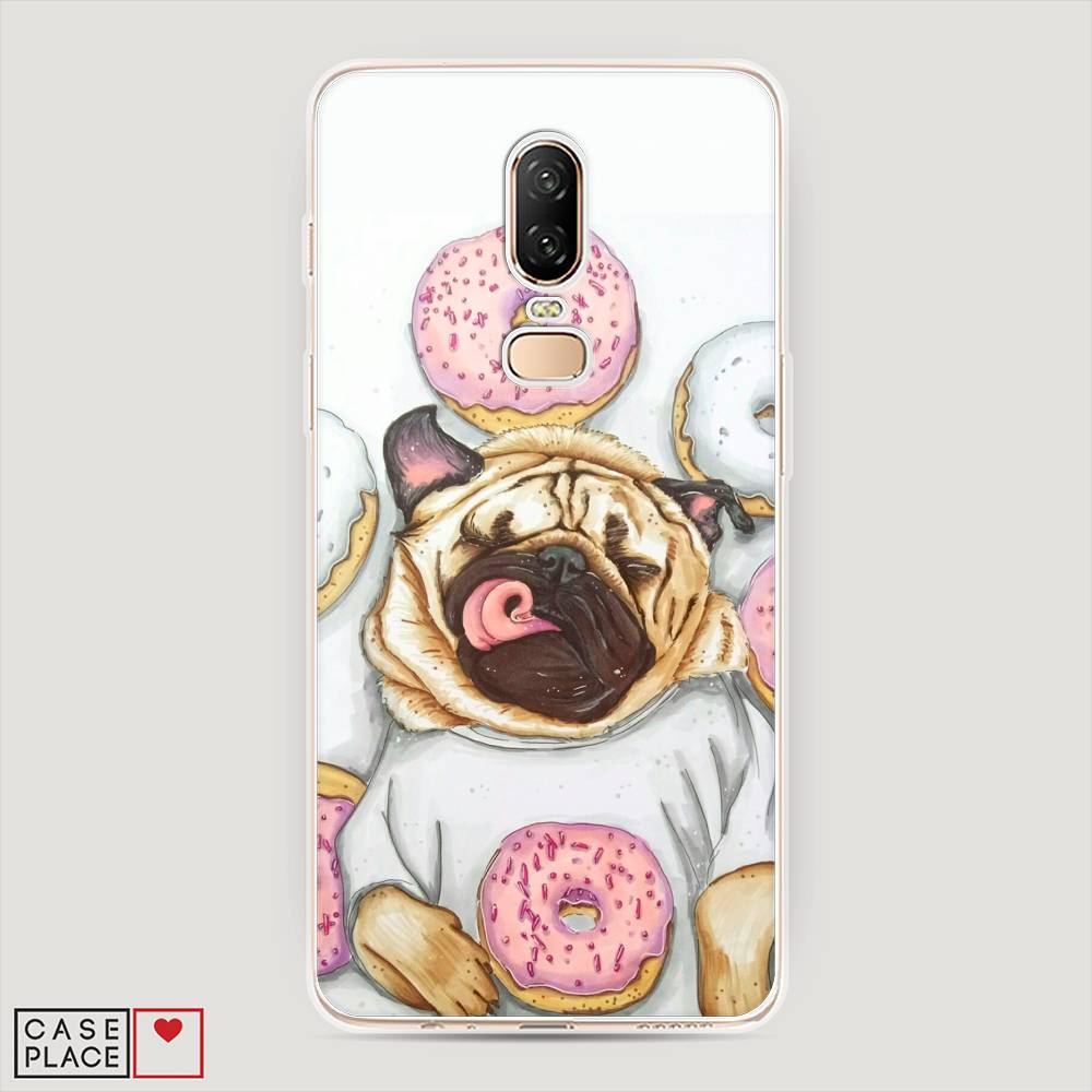 

Чехол на OnePlus 6 "Счастливый мопс", Розовый;бежевый;коричневый, 150550-1