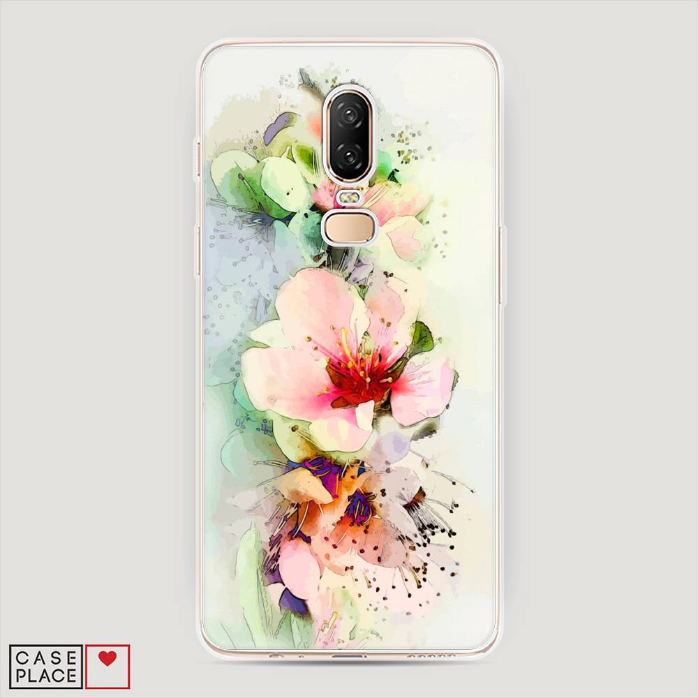 

Чехол на OnePlus 6 "Нежные цветы", Зеленый;розовый, 150550-2