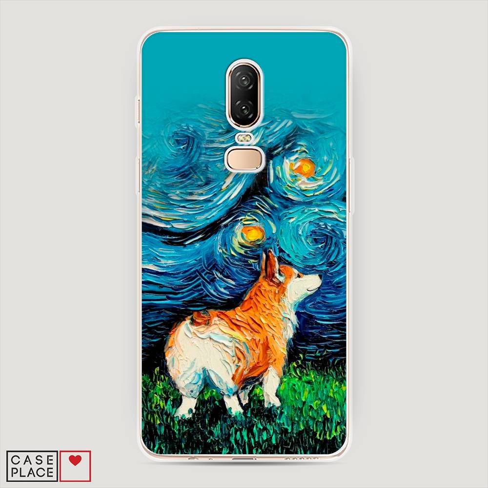 

Чехол на OnePlus 6 "Корги звёздная ночь", Коричневый;белый;зеленый, 150550-1