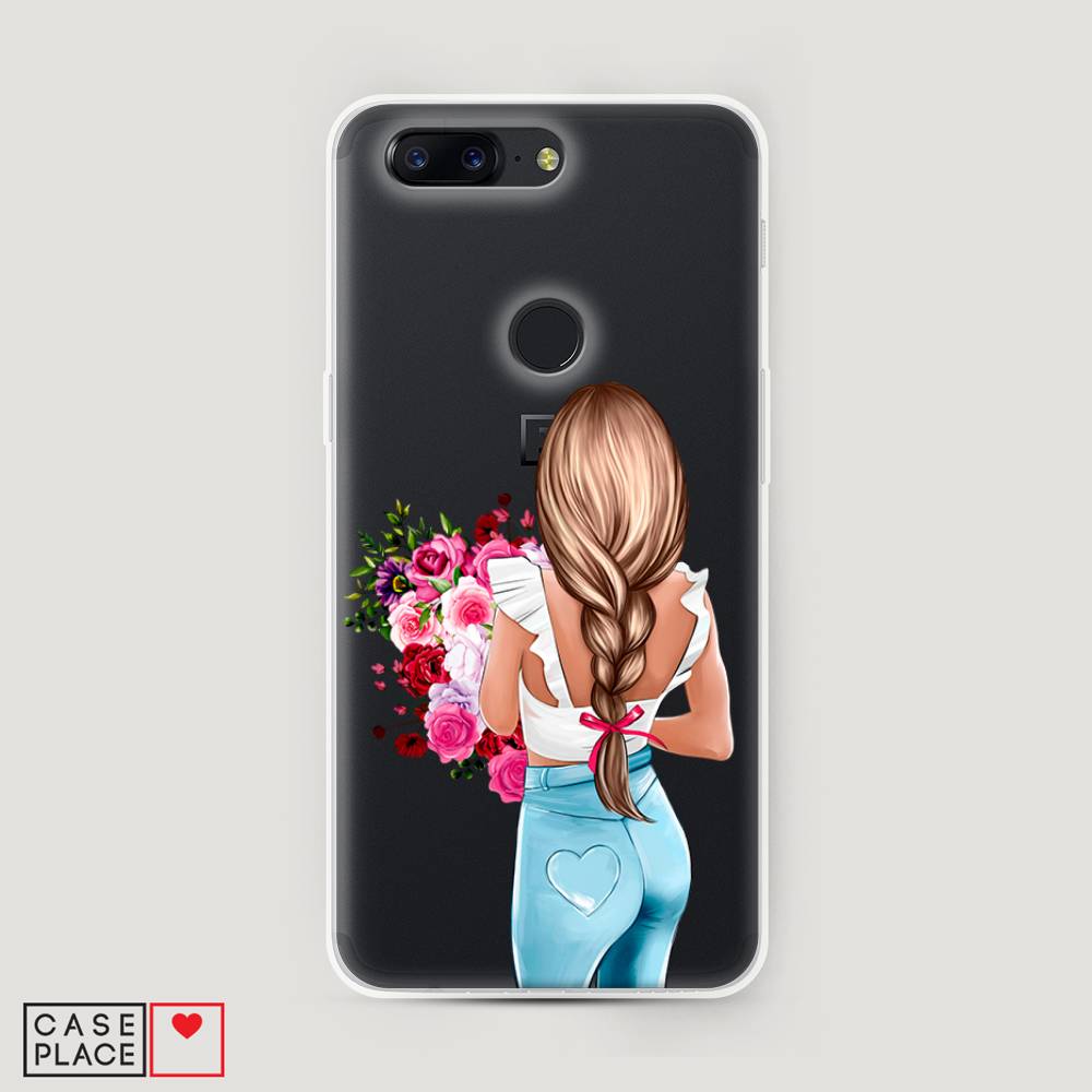

Чехол на OnePlus 5T "Девушка с цветами", Коричневый;розовый;голубой, 150350-6