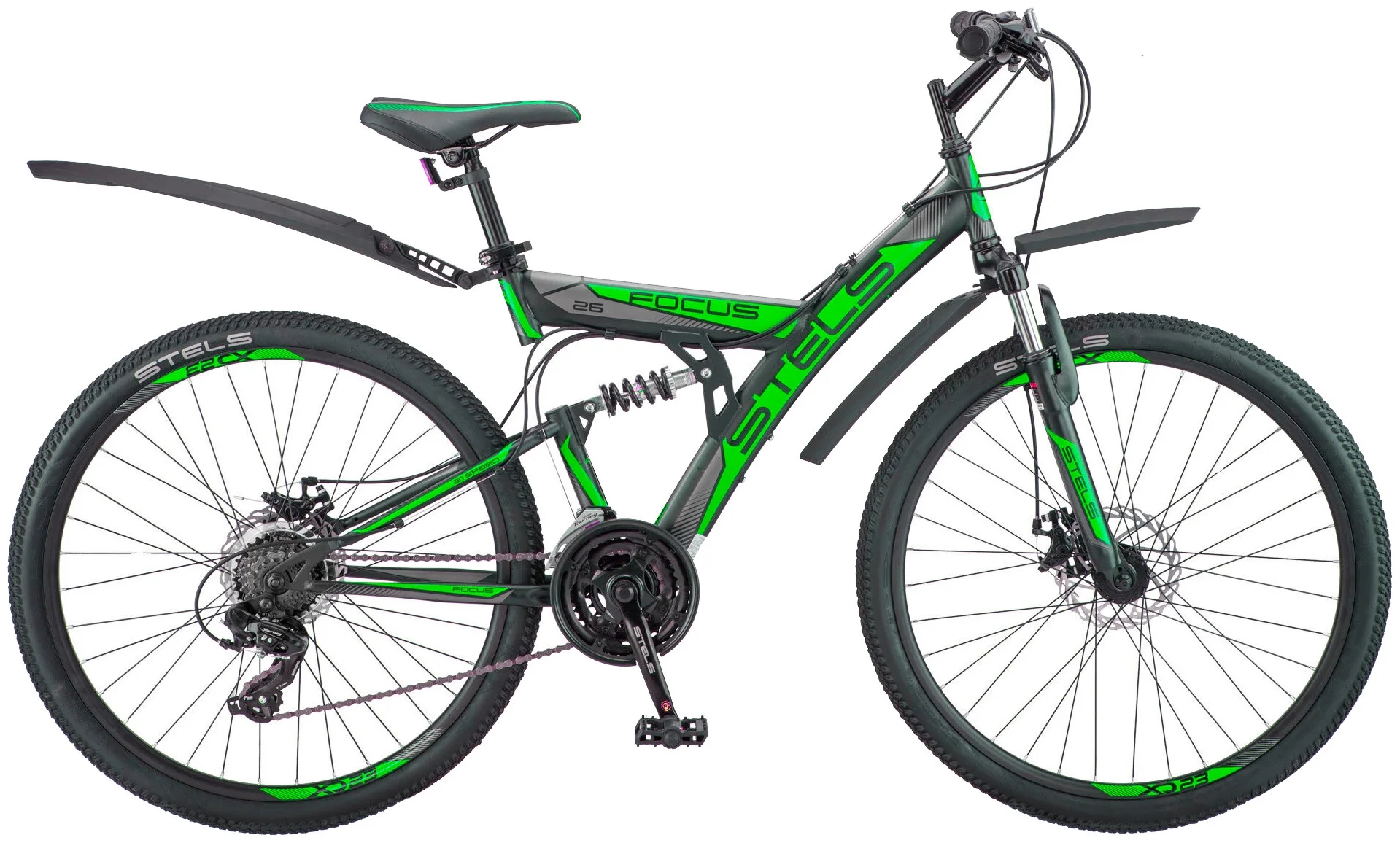 

Велосипед Stels Focus 26" MD 21 sp V010 Чёрный/Зелёный, Черный