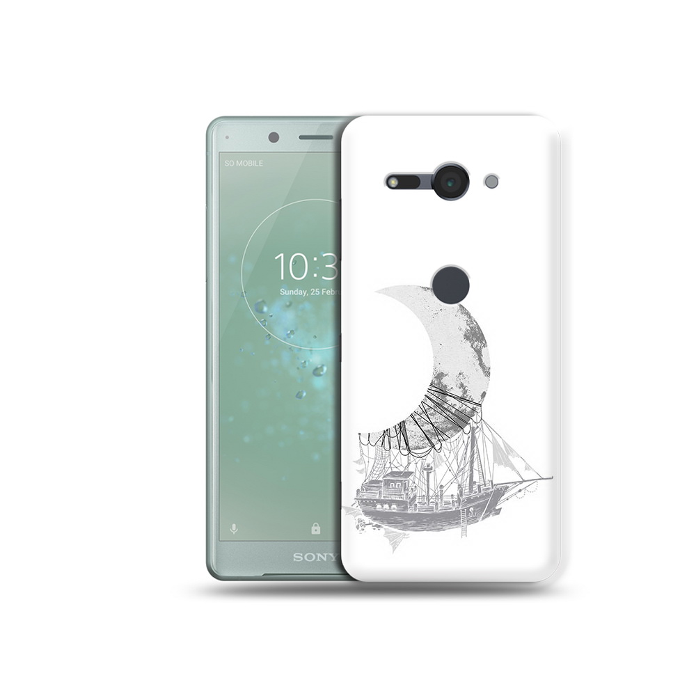 

Чехол MyPads Tocco для Sony Xperia XZ2 Compact черно белый корабль полумесяц, Прозрачный, Tocco