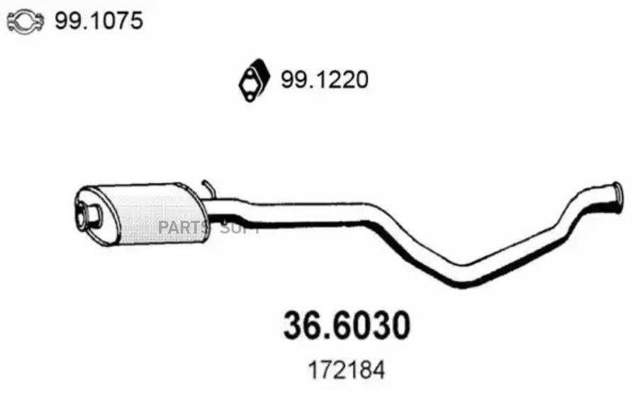 

Резонатор Глушит. Peugeot 405 1.4 1.6 1.9/Sw -87 ASSO 366030