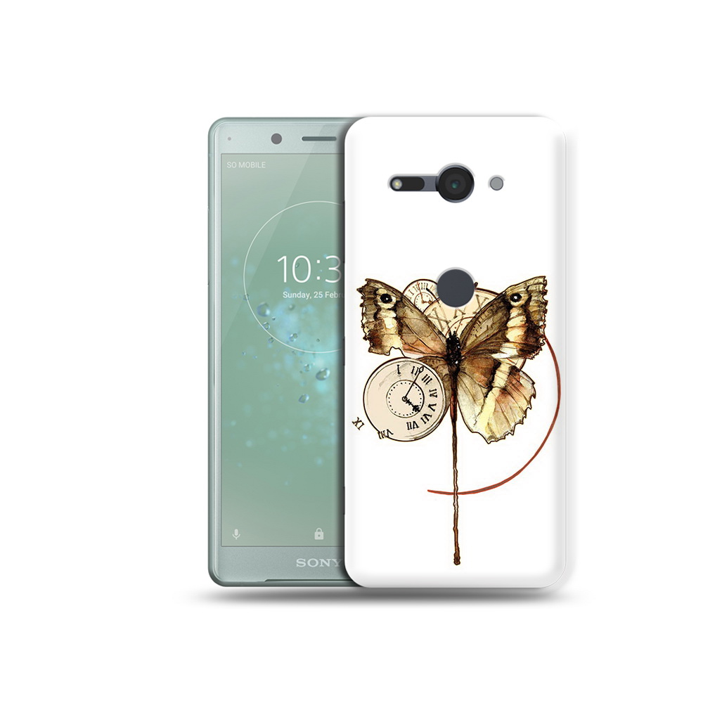 

Чехол MyPads Tocco для Sony Xperia XZ2 Compact старинные часы с бабочкой, Прозрачный, Tocco