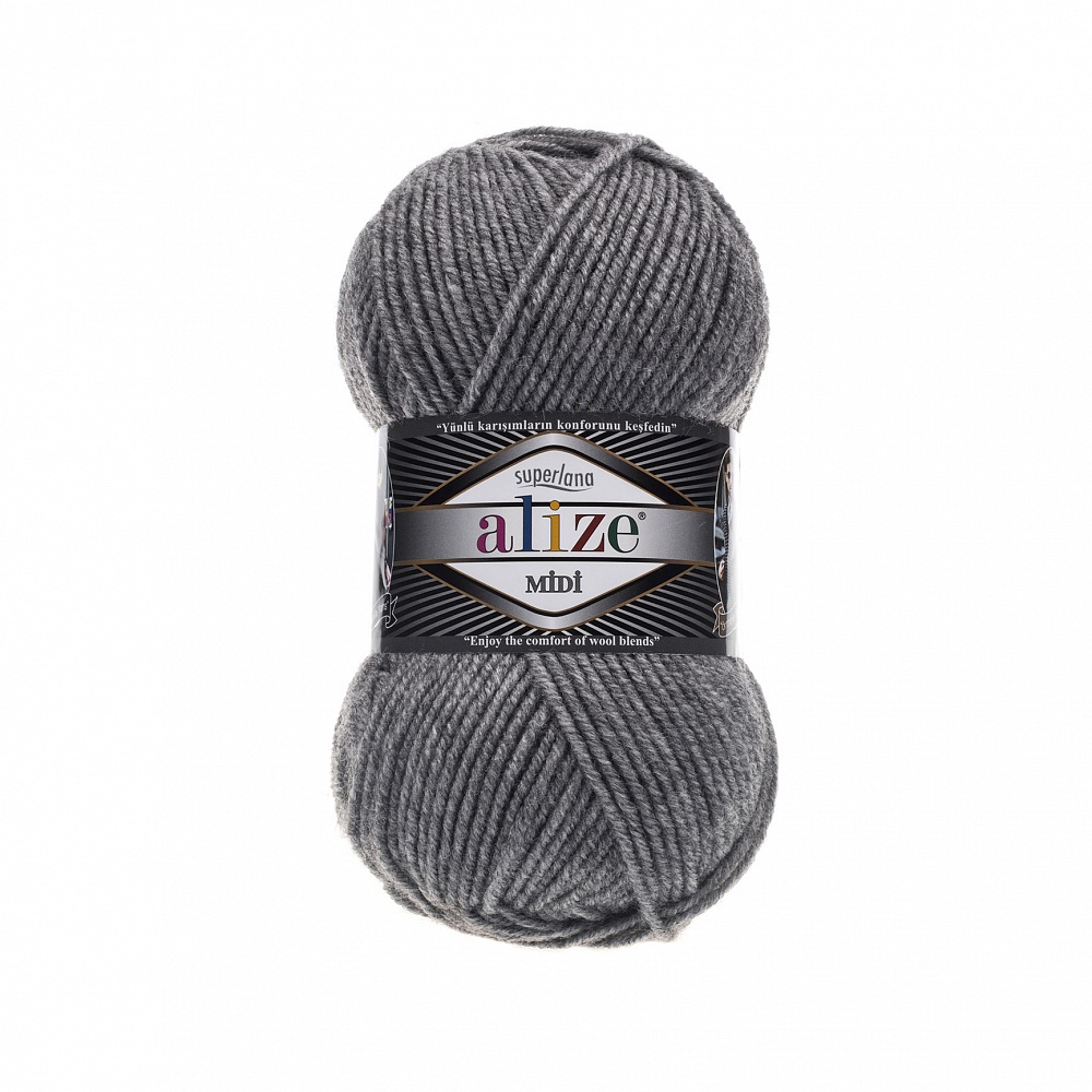 

Пряжа Alize Superlana midi, 25% шерсть, 75% акрил, 500 г, 170 м, цвет 021, серый