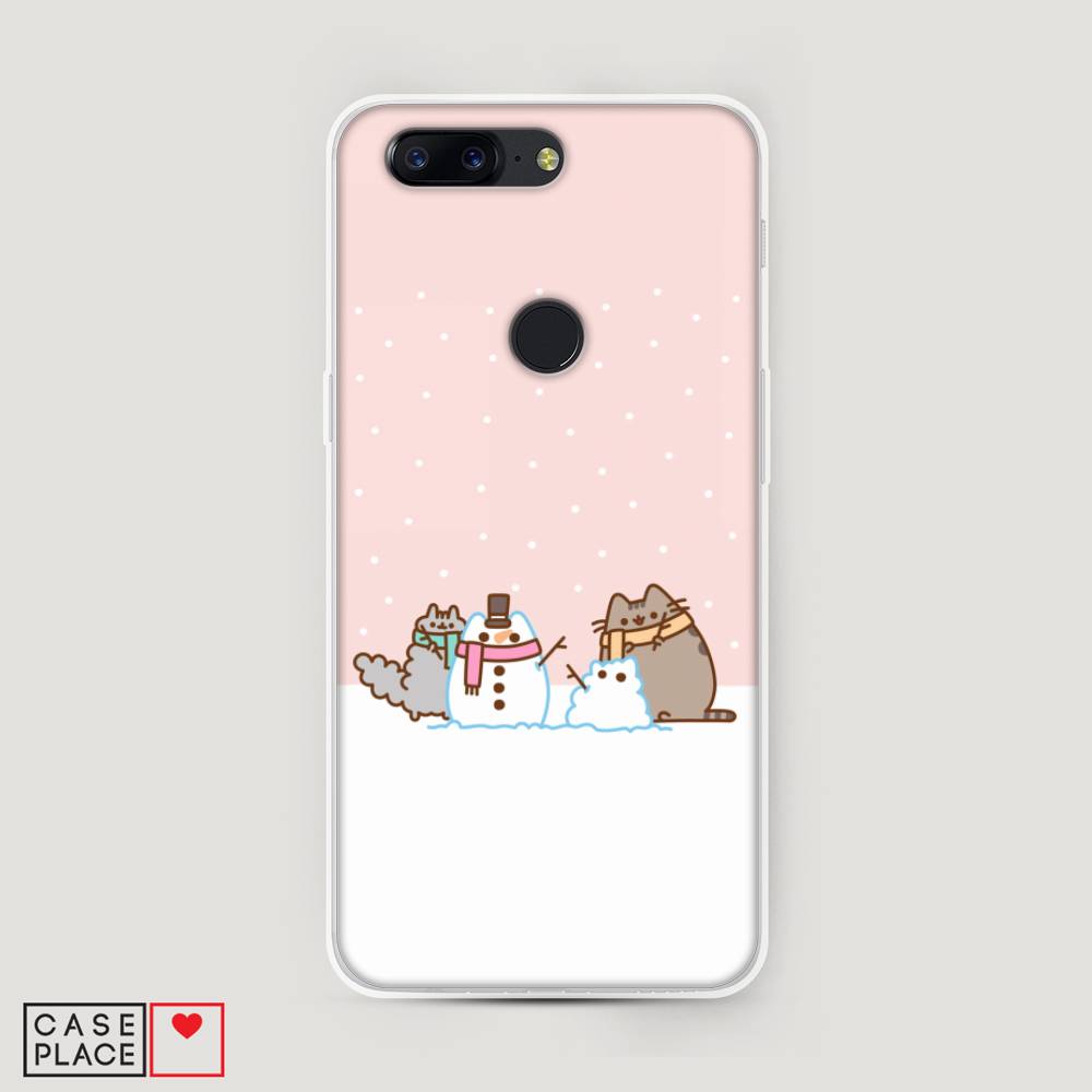 

Чехол на OnePlus 5T "Котики в снегу", Розовый;белый;серый, 150350-5