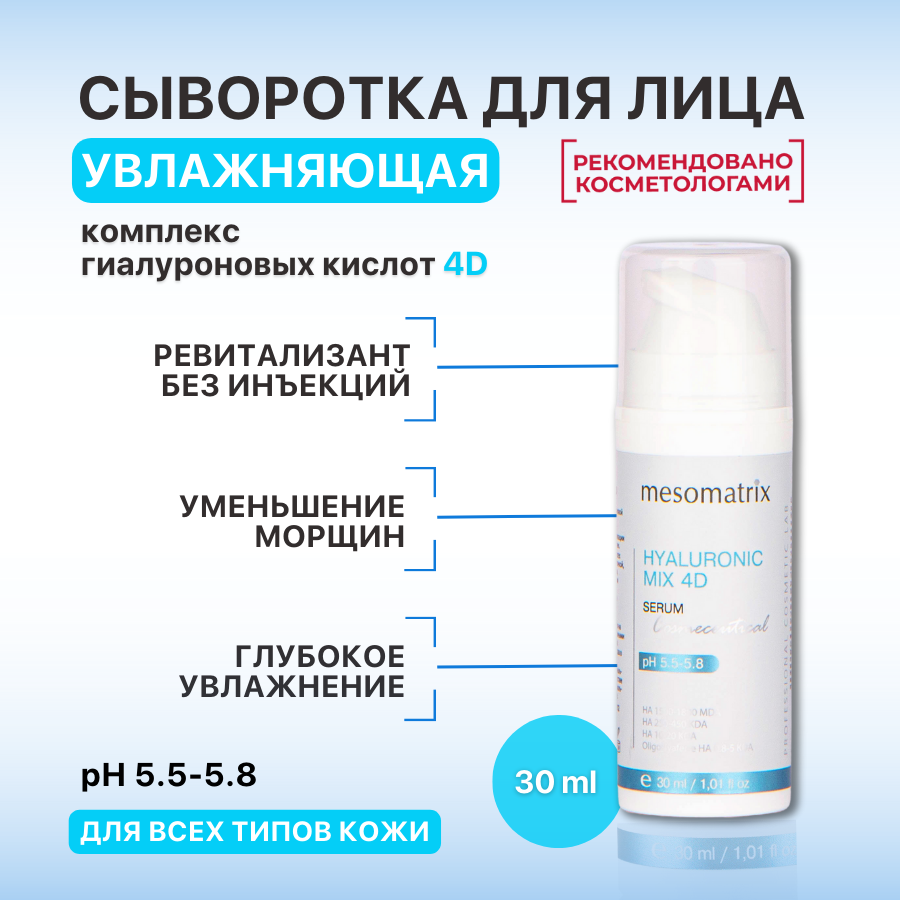 Сыворотка для лица и век Mesomatrix HYALURONIC MIX 4D увлажняющая от сухости морщин, 30 мл