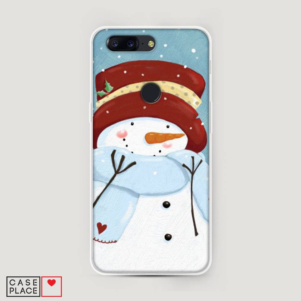 

Чехол на OnePlus 5T "Застенчивый снеговик", Голубой;белый;красный, 150350-5