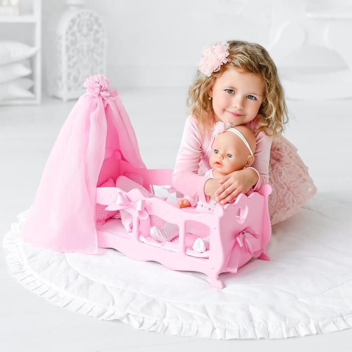 фото Кроватка для кукол с постельным бельем и балдахином, коллекция «diamond princess» розовый mega toys