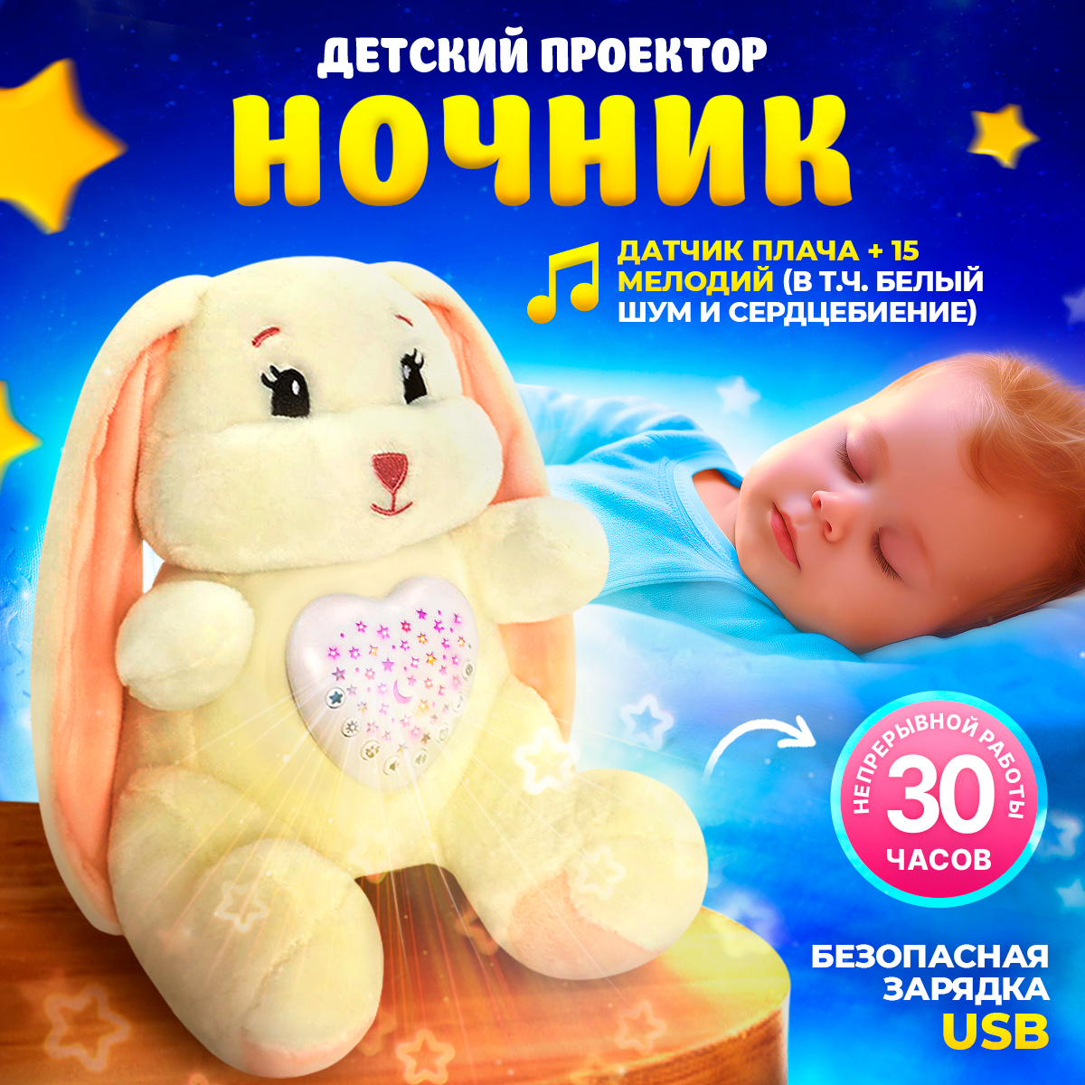 Ночник детский babypolis мягкая игрушка с проектором белым шумом и датчиком плача игрушка мягкая со звуком диносити ночник тира dinonight01