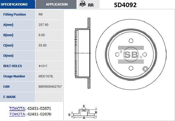

Диск тормозной задний TOYOTA COROLLA (E12) SD4092