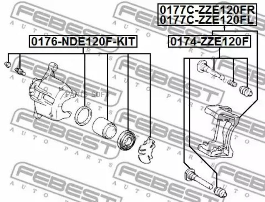 

.Лев.Торм.Суппорта Toyota Corolla Cde120/Nde120/Zze12 2001-2007 Febest арт. 0177C-ZZE120FL