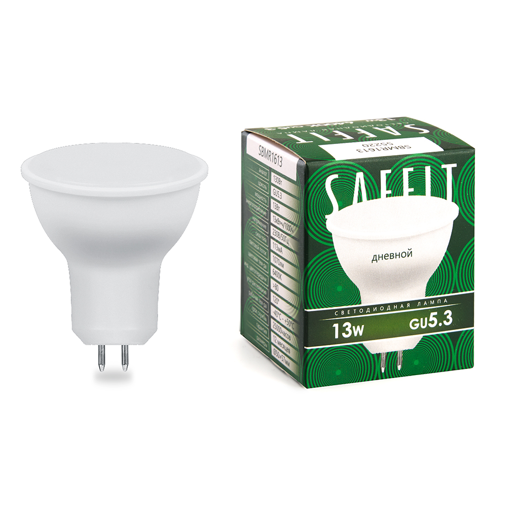 

Лампочка светодиодная Saffit SBMR1613, 13Вт GU5.3 230V упаковка 10 шт 55220, SBMR1613