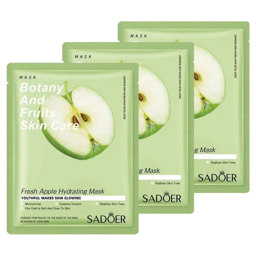 Набор Sadoer Увлажняющая тканевая маска для лица с экстрактом яблока 25 г х 3 шт steblanc тканевая маска сыворотка для лица увлажняющая с экстрактом зеленого чая 25