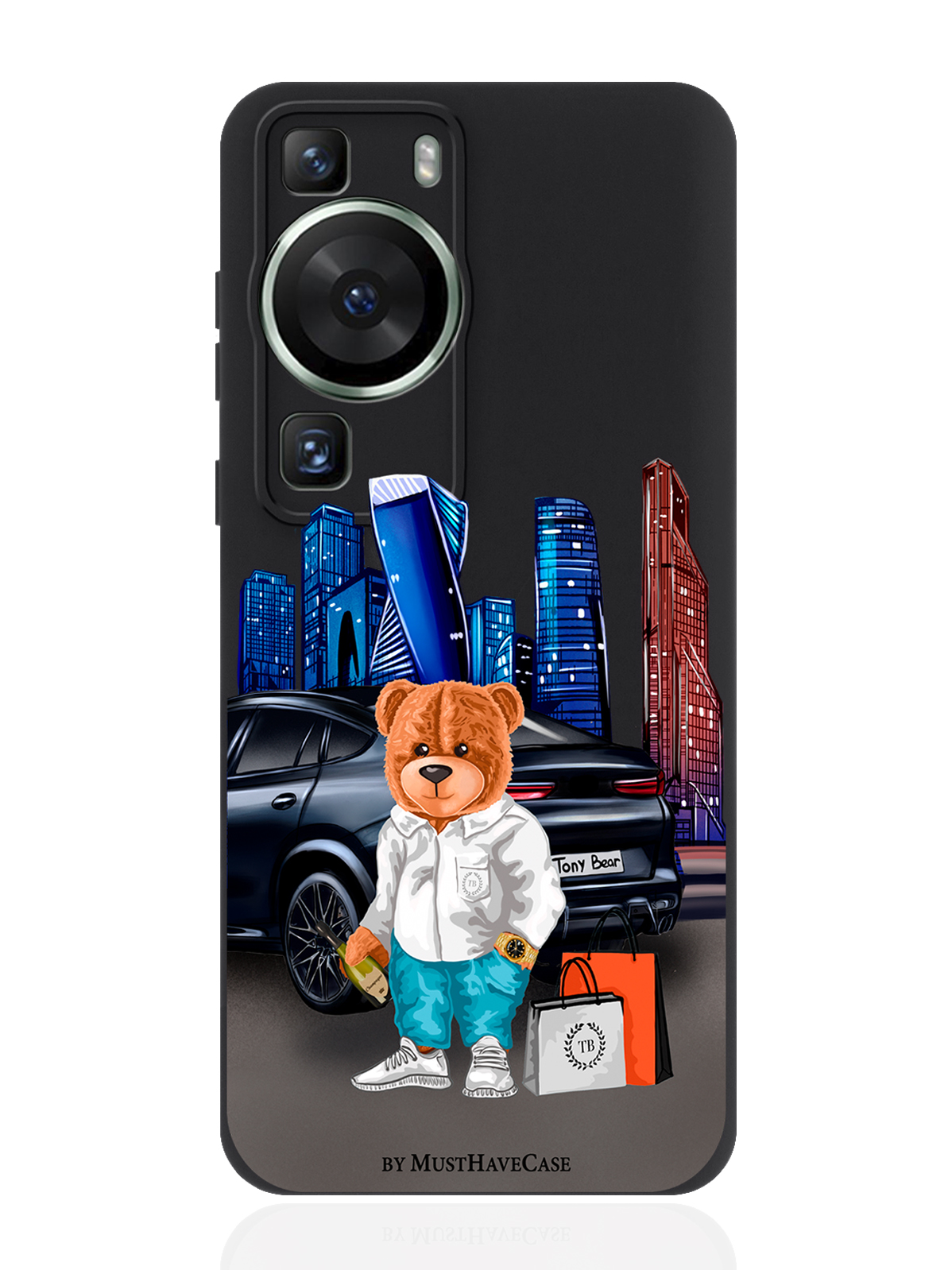 

Чехол для смартфона Huawei P60 черный силиконовый Tony Moscow city/ Тони Москва Сити, Синий, Huawei P60