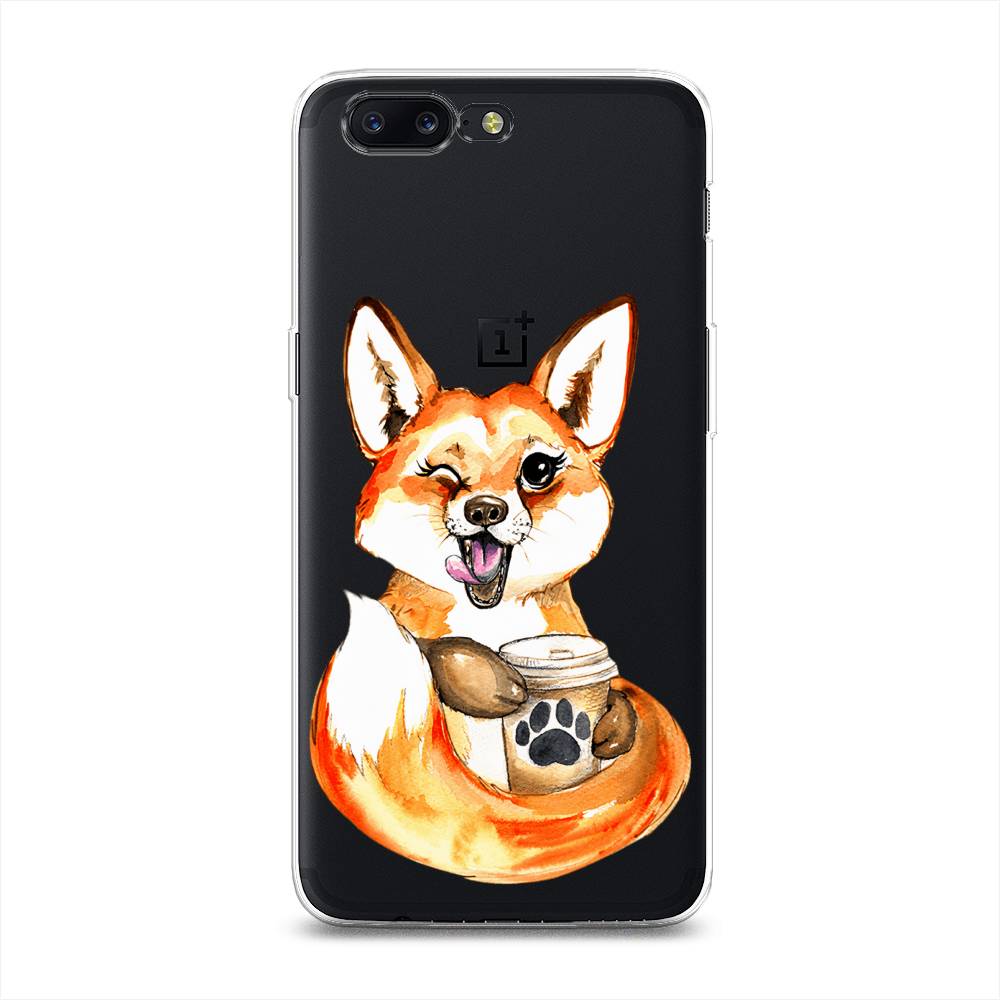 

Чехол на OnePlus 5 "Подмигивающая лиса с кофе", Оранжевый;белый;коричневый, 150250-4