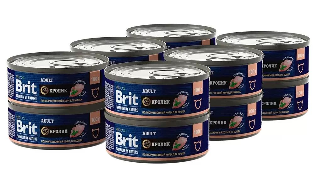 

Консервы для кошек BRIT PREMIUM BY NATURE CAT с кроликом, 12шт по 100г, Premium