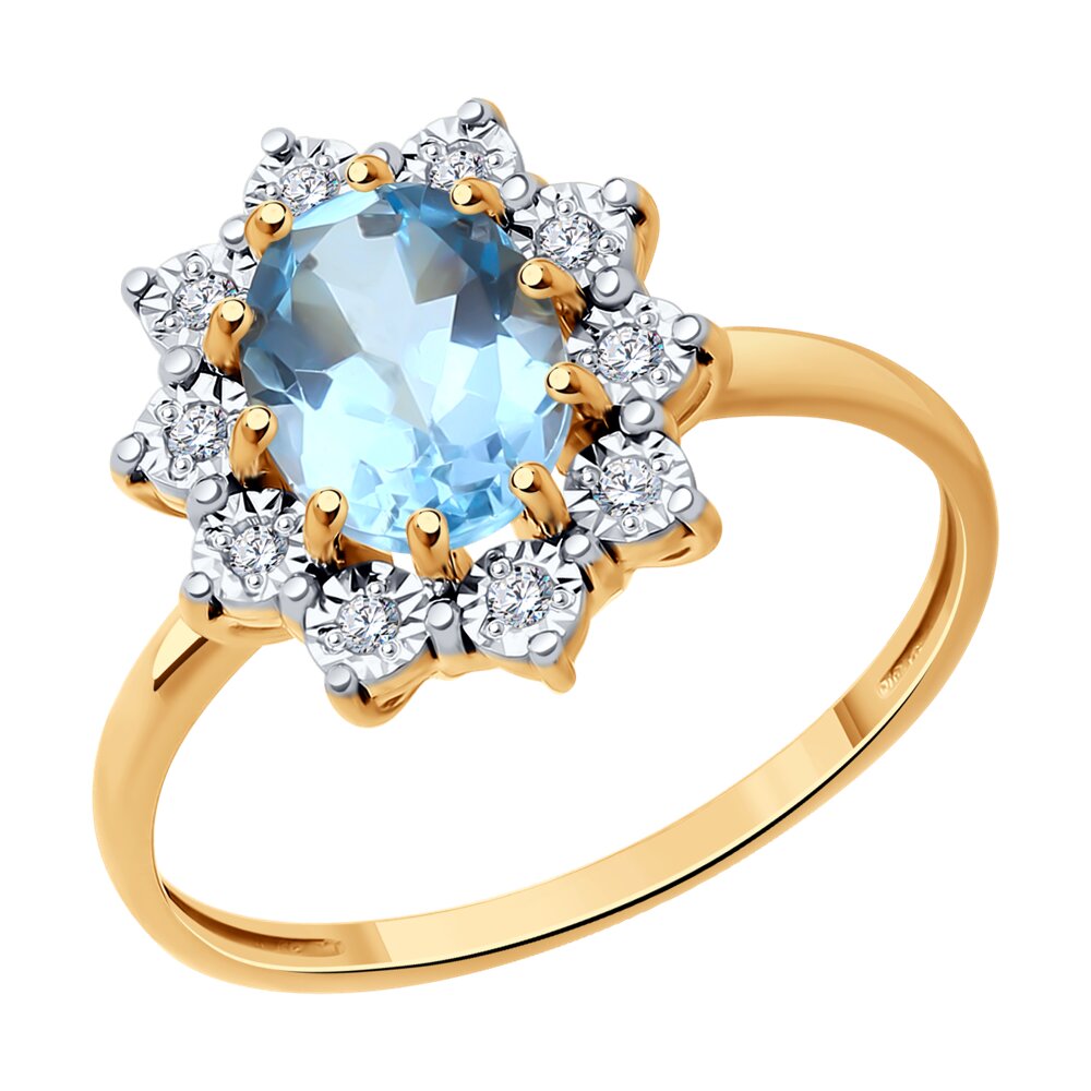 

Кольцо из комбинированного золота с бриллиантом/топазом р. 18,5 SOKOLOV Diamonds 71-00103, 71-00103