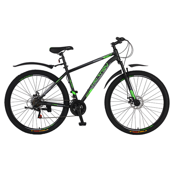 Велосипед горный хардтейл VELTORY модель 29D-229, 2024 года, черно-зеленый на рост 180см