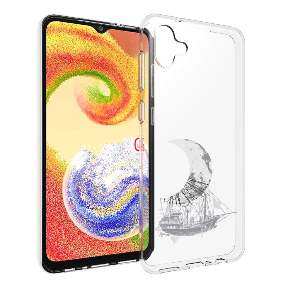 Чехол MyPads черно белый корабль полумесяц для Samsung Galaxy A04