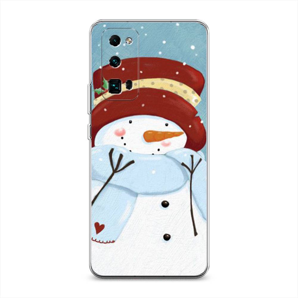 

Чехол на Honor 30 Pro Plus "Застенчивый снеговик", Голубой;белый;красный, 612250-5