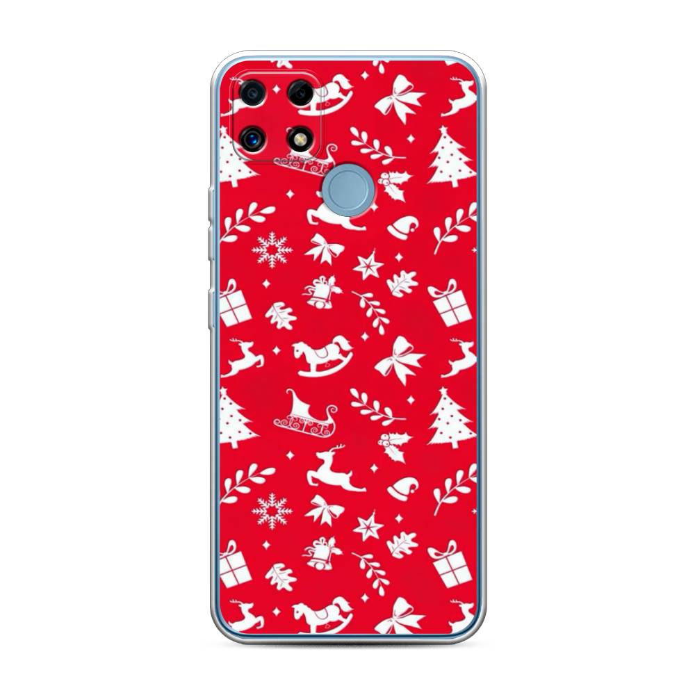 

Чехол для Oppo Realme C25/C25s "Красный новогодний фон", Красный;белый, 256950-5