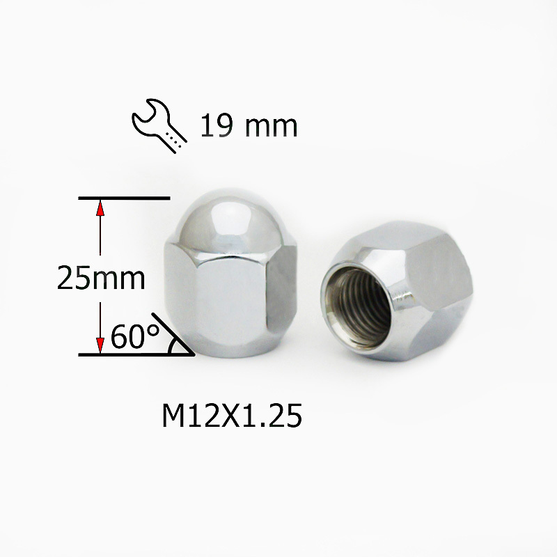 Гайки колесные, SDS, M12X1,25 25мм Конус, закрытая, кл19мм Хром 10 шт