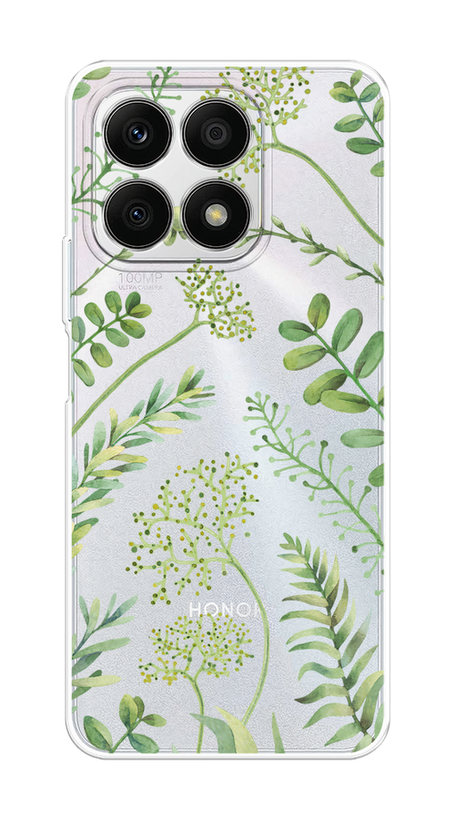 

Чехол на Honor X8A "Green Leaves", Зеленый;прозрачный, 6120750-1