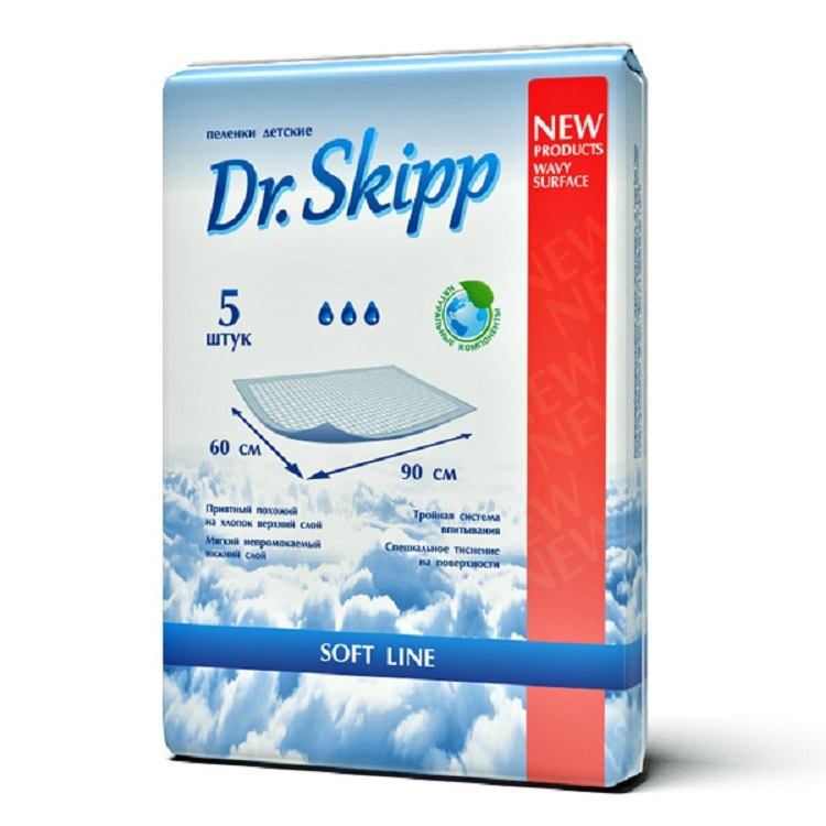 

Пеленки одноразовые Dr.Skipp 90x60, 5 шт., Soft Line