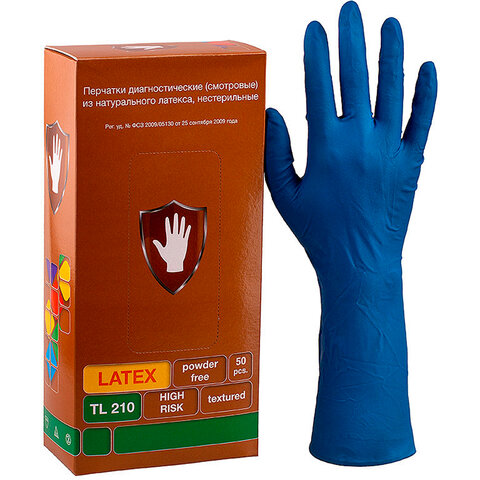 Перчатки одноразовые латексные смотровые S&C High Risk размер XL синие 25 пар 10 уп