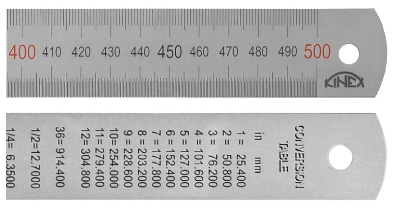 фото Линейка стальная kinex 1022-02-050 (500х30х1мм) цветная шкала 0.5мм