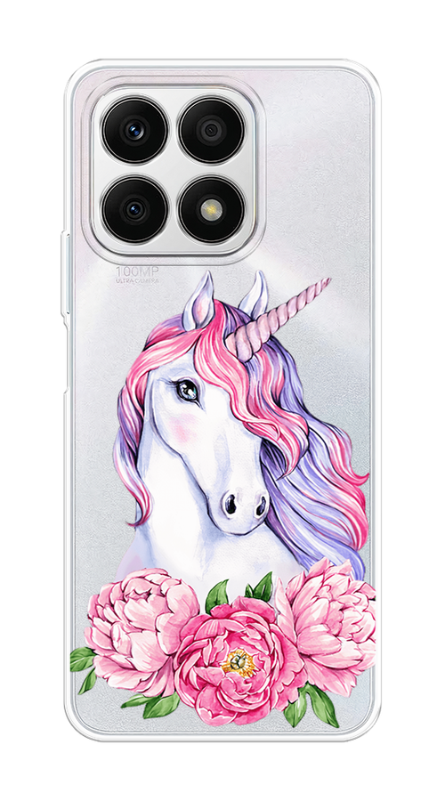 

Чехол на Honor X8A "Единорог с пионами", Розовый;белый;зеленый, 6120750-1