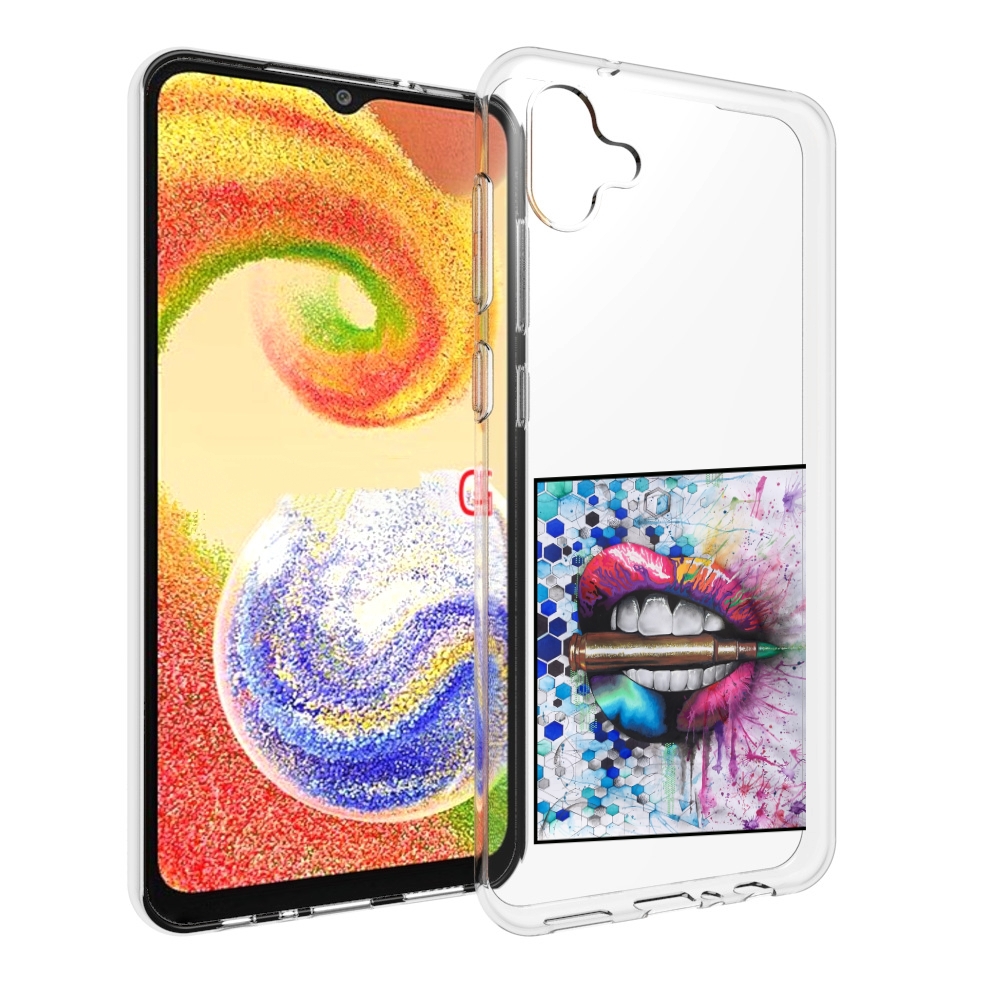 

Чехол MyPads разноцветные губы с пулей для Samsung Galaxy A04, Прозрачный, Tocco