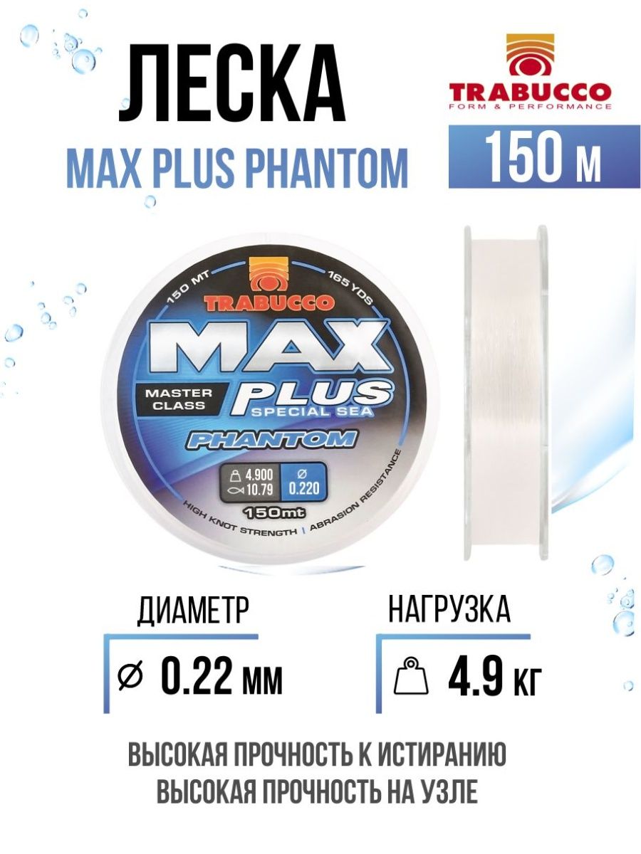 

Монолеска Trabucco Max Plus Phantom 150m Crystal Clear 0.22mm/4.90kg, Max Plus Phantom