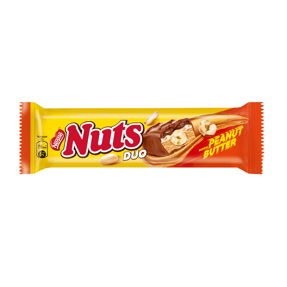 Батончик Nuts Duo шоколадный с фундуком и печеньем 60 г