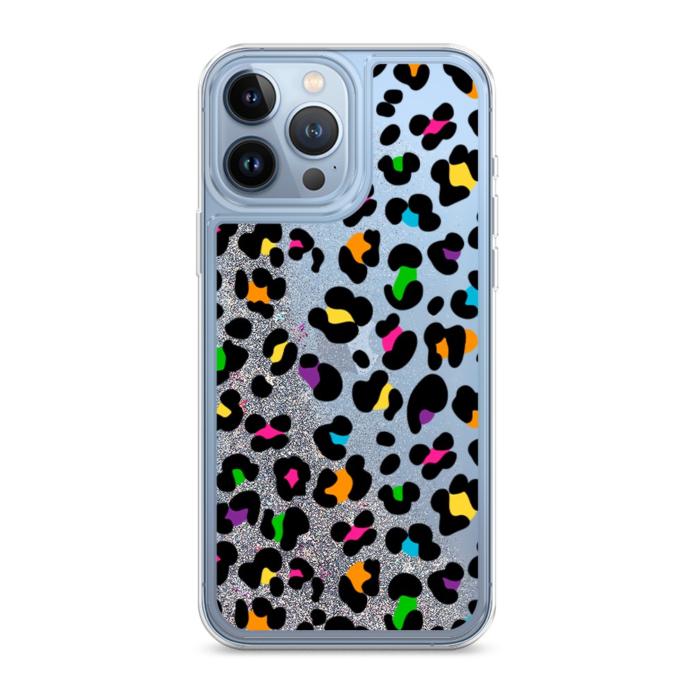 фото Жидкий чехол с блестками "яркий леопард" на apple iphone 13 pro max awog