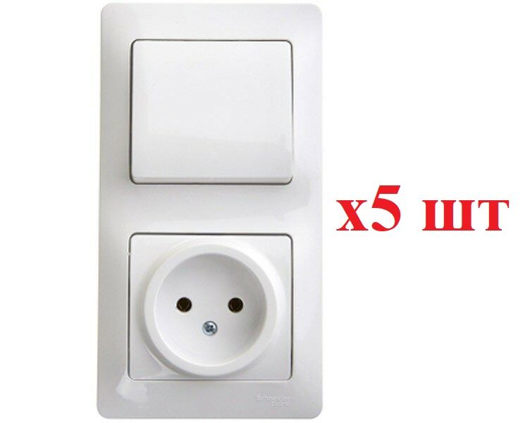 

Systeme Electric Glossa Бел Блок: розетка и 1-кл. выключатель GSL000160 (5шт), Белый, Glossa27_5