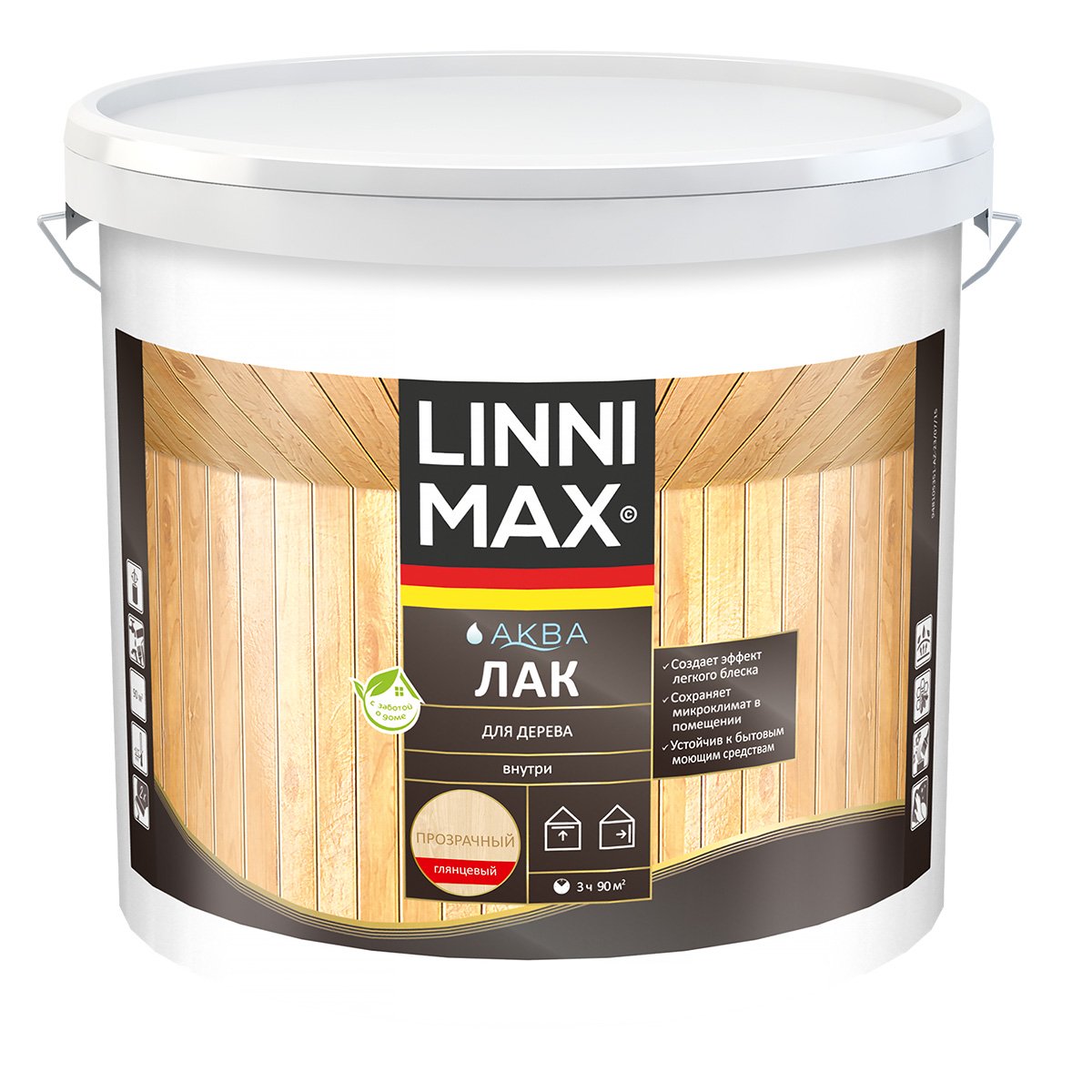 Лак для дерева Linnimax Аква, акриловый, глянцевый, 9 л