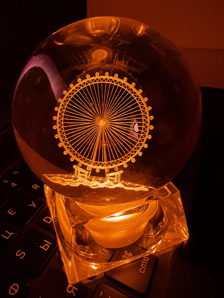 фото Светильник 3d хрустальный шар маленький (диаметр 5 см) "чертово колесо" красный qvatra