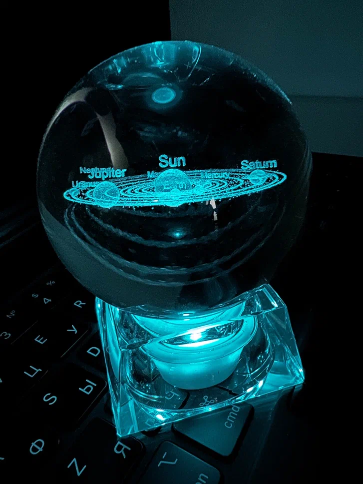 фото Светильник 3d хрустальный шар маленький (диаметр 5 см) "солнечная система" голубой qvatra