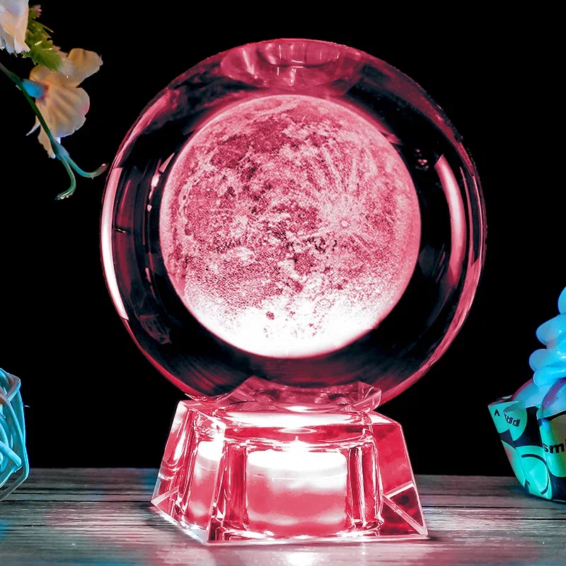 фото Светильник 3d хрустальный шар большой (диаметр 7 см) "планета" красный qvatra
