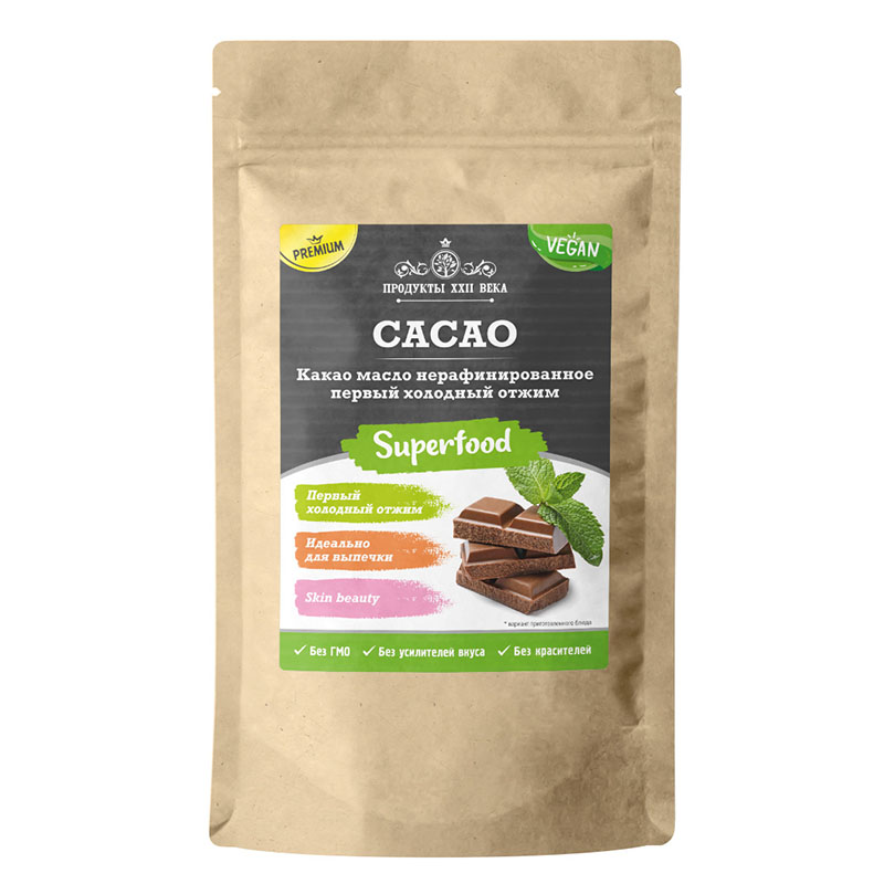 

Какао масло нерафинированное Продукты XXII века Cacao первый холодный отжим 200 г