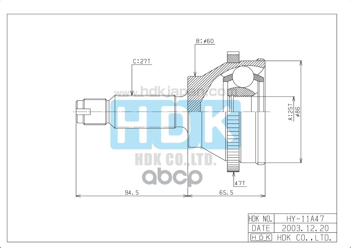 

HDK HY-011A47 ШРУС наружн. [ABS] 47z 1шт