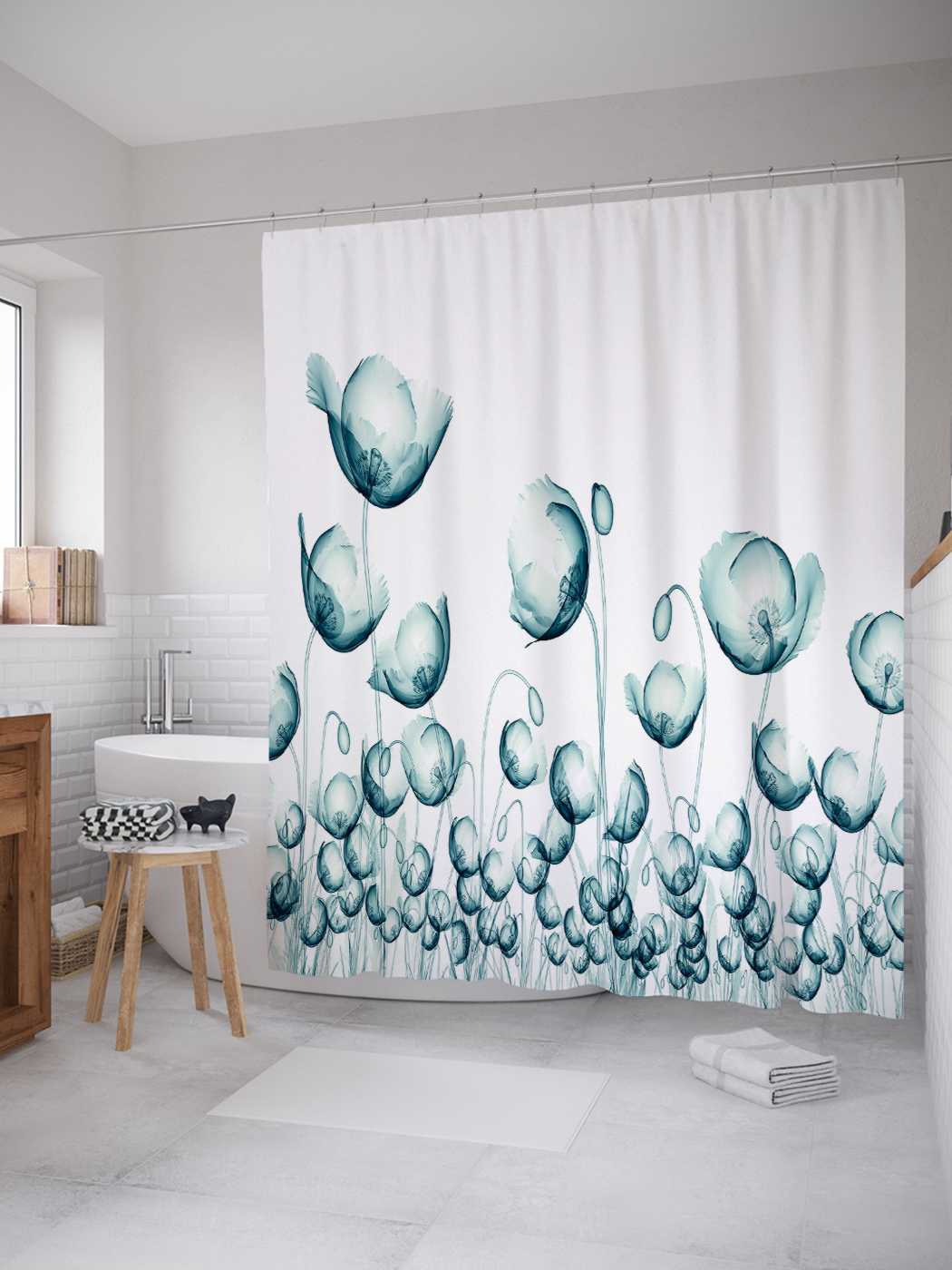 

Штора для ванной JoyArty "Множественное цветение" 180х200 см с крючками, Голубой