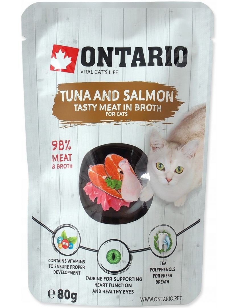 фото Влажный корм для кошек ontario тунец и лосось в бульоне, 80г