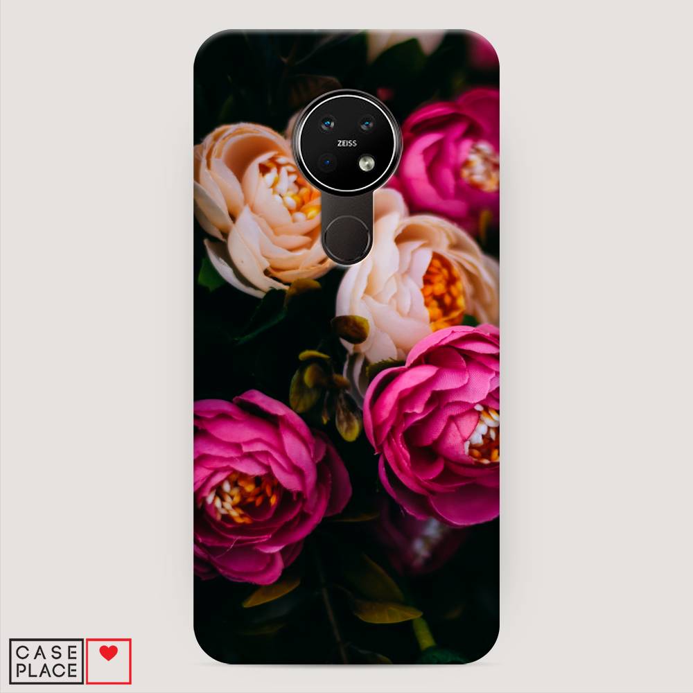 фото Чехол awog "розовые пионы на черном" для nokia 7.2