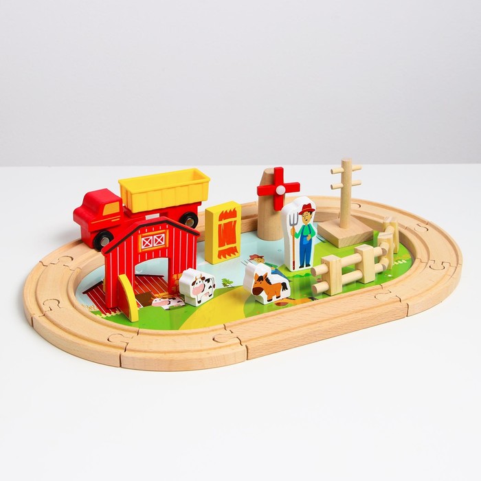 Деревянная игрушка «Железная дорога + ферма» 23 детали, 32x5x17 см