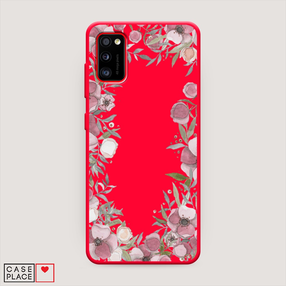 фото Матовый силиконовый чехол "розовая цветочная рамка" на samsung galaxy a41 awog